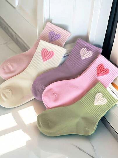 4 pares de calcetines elásticos hasta el tobillo de colores caramelo aleatorios para niños, calcetines infantiles con diseño de corazón grande, calcetines deportivos y atléticos para jóvenes, adolescentes, niños y bebés, aptos para primavera, verano y otoño, color aleatorio