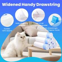 20/40/60100 Pack Jumbo Cat Litter Bags - Leakproof Litter Box Liners, Heavy Duty Drawstring Cat Litter Liners For Automatic Litter Box, Odor Control Disposable Kitty Litter Bags 1/2/3/5 Roll