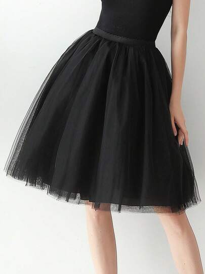 1 Pc Midi Length Tulle Tutu Skirt For Halloween Cosplay Wedding Party Black Dark Green Dusty Rose White Pink Fall Clothes For Women