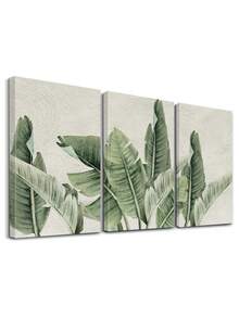 3pcs Tropical Leaves Wall Decor, Botanical Print Posters, Vintage Style Decorative Artwork, Modern Canvas Artwork Paintings, Wall Arts, Classic Paintings, Room Aesthetic, Home Decoration, Ideal Gift, For Living Room, Bedroom, Bathroom, Optional Frame ,Wall Art With Frame