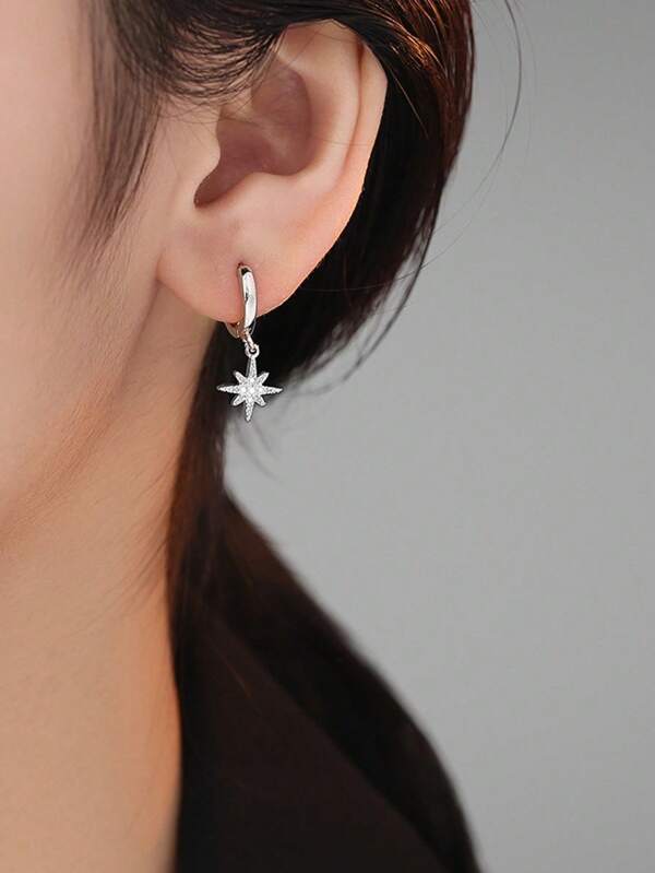 1 Pair Exquisite Hexagram Star Earrings, High-End Design Fashion Personalized Star Stud Earrings, Minimalist Style