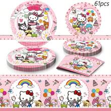 Sanrio 70pcs Sanrio Hello Kitty Party Supplies,Included Birthday Banner,Hanging Vortexs,Plates,Napkins,Tablecloth For Hello Kitty Birthday Party Decorations,For Hello Kitty Party Decorations,Hello Kitty Birthday Party Decorations,Hello Kitty Party Decorations