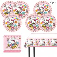 Sanrio 70pcs Sanrio Hello Kitty Party Supplies,Included Birthday Banner,Hanging Vortexs,Plates,Napkins,Tablecloth For Hello Kitty Birthday Party Decorations,For Hello Kitty Party Decorations,Hello Kitty Birthday Party Decorations,Hello Kitty Party Decorations