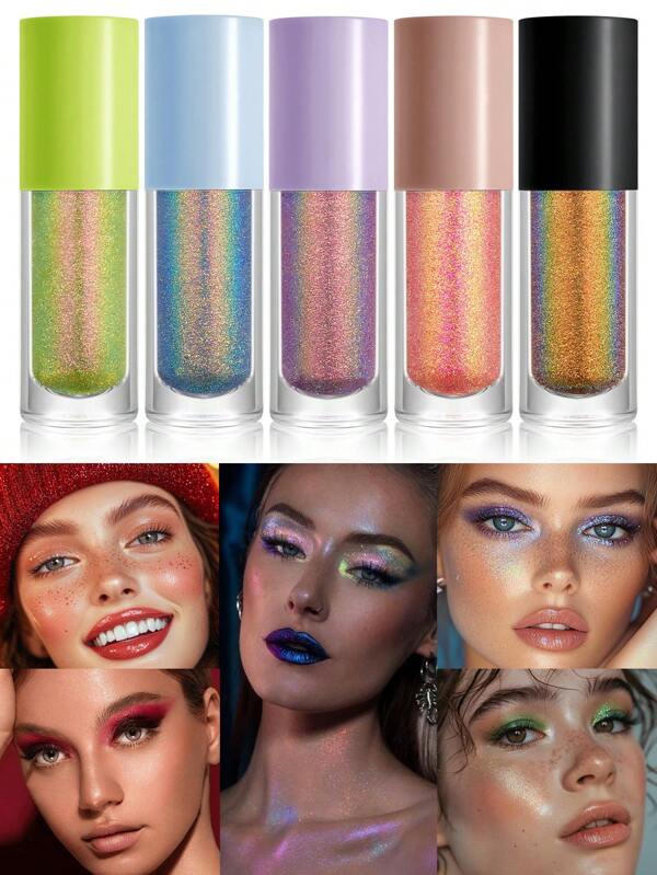 1pc Rainbow Color Changing Chameleon Metal Holographic Aurora Glitter Shimmer Powder Multi-Color Shifting Jelly Gel Highlighter Makeup, Suitable For Face, Eye, Hair, Costume For Festival, Carnival, Musician, Wedding, Mermaid Themed Events