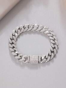 CVNANA 1件歐美風格奢華鑲鑽裝飾項鍊或手鐲,男女適用,鍍金/鍍銀鏈,多種尺寸可選 - 金黃色 - 查看 16