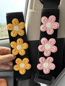 2件装汽车三朵小花肩部保护套汽车防抱死保护套柔软舒适 - 均碼 - 查看 9