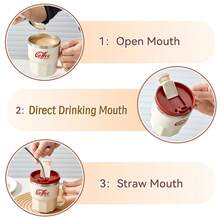 WORTHBUY 1 个 400/480ML 304 不锈钢咖啡杯,双层隔热咖啡杯,奶茶水杯带手柄和盖子,密封防漏饮水杯,适合学生和成人在家中、学校、宿舍、办公室、户外露营、野餐、旅行、上学时使用 - 彩色 - 查看 9