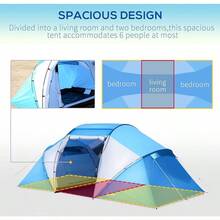 Outsunny 4-6 Man Camping Tent W/Two Bedroom, Hiking Sun Shelter, UV Protection Tunnel Tent - Blue - View 3