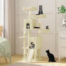 Cat Tree, Cat Climbing Frame, Cat Tower For In Door Cats, 158cm, With 7 Scratching Posts, With 2 Perches, 2 Cat Houses And 2 Hammocks, Pink - Amarillo - Ver 2