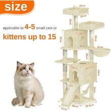 Cat Tree, Cat Climbing Frame, Cat Tower For In Door Cats, 158cm, With 7 Scratching Posts, With 2 Perches, 2 Cat Houses And 2 Hammocks, Pink - Amarillo - Ver 3