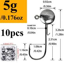 10pcs A Box 2g-20g All Size Head Jigs Hook Ned Anti-Baiting Head Hook Soft Bait Hook, Accessories For Fresh Water And Salt Water Fishing - Perfect For Soft Worm Fishing