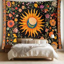 1 pezzo Arazzo in poliestere colorato con sole e fiori, opera d'arte da parete decorativa di stile bohémien, ideale per decorare il soggiorno, la camera da letto, lo studio di yoga e lo spazio di meditazione, un'idea regalo unica per gli amanti della natura