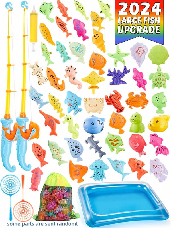 19/36/47/71pcs Children's Bath Toys Fishing Toys Floating Fishing Games Inflatable Swimming Pool Bath Toy Set Learning Education Toy Set Birthday Gift Toys For Boys And Girls (Styles And Colors Are Shipped Randomly)