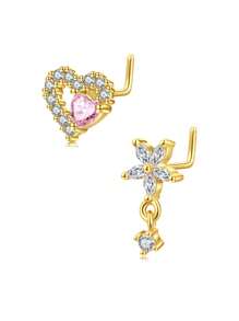 AVYRING 2 Peças 20g Brinco de Nariz Pendente em Formato de L Pendente para Mulheres, Brinco de Nariz de Aço Inoxidável com Flor de Zircônia Cúbica, Argola de Nariz Pendente, Joia de Piercing de Nariz