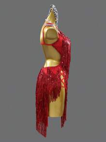 ABC Dancing Nuevo vestido de danza latina con lentejuelas y flecos, para baile de salón, fiesta, competición y actuación
