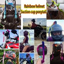 1 pieza Pelucas de trenzas de 22 pulgadas en colores rojo, negro, verde, amarillo, morado, rosa y azul para casco de motocicleta con ventosa desmontable con lazo (el casco no está incluido)