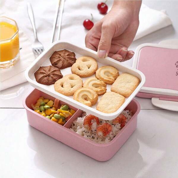 1pc Wheat Straw Tableware Bento Box Student Multi-Layer Sushi Box Fruit Box Set,School Supplies