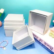 4 Stücke quadratische strukturierte Papierlagerboxen, weiß und schwarz, Schreibtisch Organizer, Geschenkverpackung