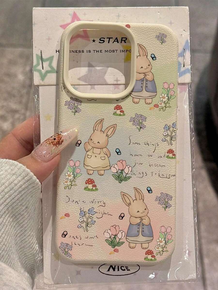 可爱兔子元素时尚新款创意卡通动物手机壳,兼容苹果17 Pro Max/16 Pro Max/15 Pro Max/13/15/16/17 Pro/14/11,可爱卡通兔子手机壳,复活节兔子礼物 - 白色 - 查看 1