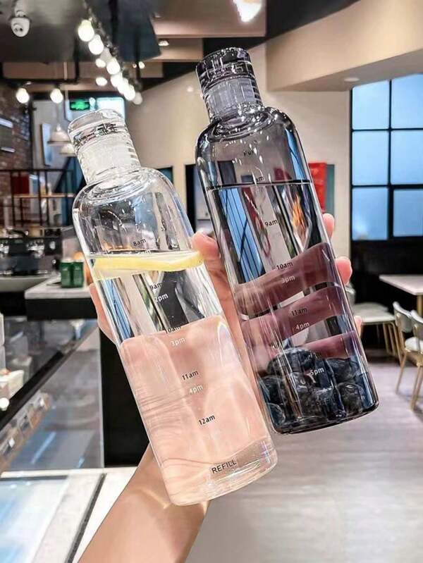 Botella de agua con escala de tiempo, de 750ml y 500ml, estilo minimalista elegante y portátil a prueba de fugas. Libre de bisfenol A, a prueba de fugas, duradera y portátil, apta para deportes al aire libre, gimnasio, senderismo, festival de música, yoga, meditación, senderismo y uso diario en la oficina