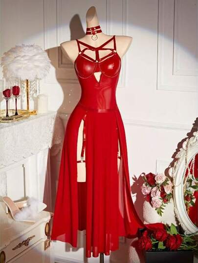 Bộ đồ lót polyester đỏ gợi cảm có móc