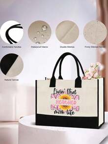 Customizable Personalized Name Print Canvas Tote Bag, Personalized Custom Pattern Gift Bag, Extra Large Capacity Shopping Bag, Suitable For Weddings, Birthdays, Beaches, Holidays, Best Gift For Ladies, Moms, Teachers, Friends, Bridesmaids, Students, Oversized Bag, Back To School Bag, Suitable For Teens, College Girls, Beginners And Office Workers, Applicable For Office, School, Work, Business, Commuting, Outdoor, Travel, Picnic - Multicolor - View 5