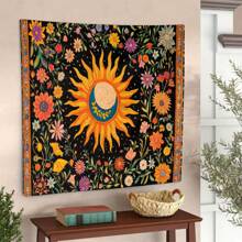 1 pezzo Arazzo in poliestere colorato con sole e fiori, opera d'arte da parete decorativa di stile bohémien, ideale per decorare il soggiorno, la camera da letto, lo studio di yoga e lo spazio di meditazione, un'idea regalo unica per gli amanti della natura