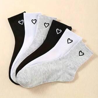 3 paires/set Chaussettes tubes longues de sport avec motif cœur, bas et collants pour femmes