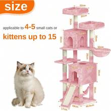 Cat Tree, Cat Climbing Frame, Cat Tower For In Door Cats, 158cm, With 7 Scratching Posts, With 2 Perches, 2 Cat Houses And 2 Hammocks, Pink - Amarillo - Ver 10