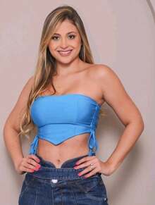 Women's Cropped Top With Band And Tie With Suplex Cup Strapless Blogueirinha One Size - Fits Sizes 36 To 42 - 藍色 - 查看 2