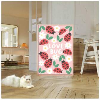 1 stuk wandkunst Love Bug - Meisjes kunstprint, galerijwand, slaapkamerposter, decoratie, lieveheersbeestjes - lente/zomercanvasschilderij voor huisdecoratieliefhebbers - kamerdecoratie, decoratie voor thuis, cadeaus, woonkamer, badkamer, slaapkamer, keuken (zonder lijst)