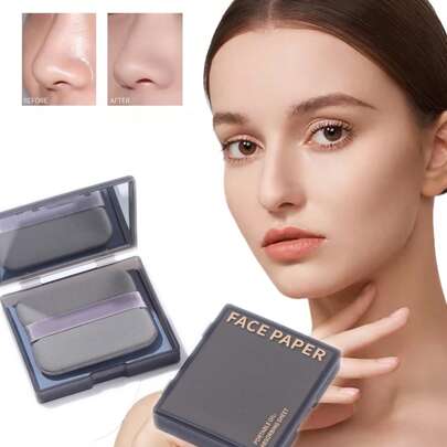 TOEDO 100 Blatt Ölblättchen mit Etui & Puderquaste, Ölaufnahmepads aus Bambuskohle/Grüntee für Make-up