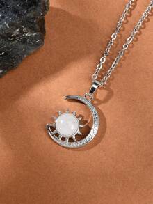 1pc Natural Crystal & Stone Crescent Moon Necklace For Women - Multicolor - View 17