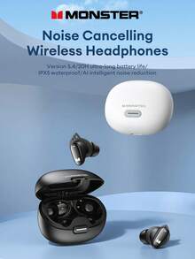 Écouteurs sans fil Monster N-Lite206 avec réduction de bruit, casque audio pour musique, sport et jeux. Contrôle tactile, crochets d'oreille, étanche - noir - Voir 2