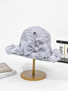 1 Peça Novo Chapéu Balde Elegante com Laço de Organza Primavera Feminino, Chapéu Estiloso, Leve, Proteção contra Vento/Sol, Adequado para Primavera/Verão, Presente para a Mãe