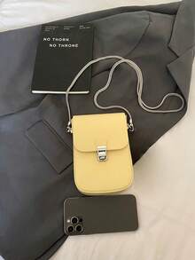 1pc Women's Solid Color PU Crossbody Phone Bag, Fashion Twist Lock Mini Handbag For Phone, Coins, Lipstick - Yellow - View 5