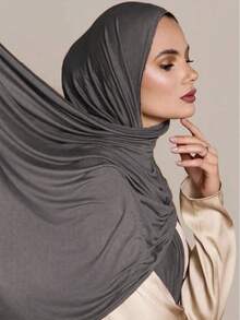 1 pieza Pañuelo de mujer de unicolor, pañuelo islámico suave, pañuelo multifuncional de protección solar, chal de playa versátil, adecuado para uso diario con vestidos - pañuelo de algodón mercerizado - Ver 6