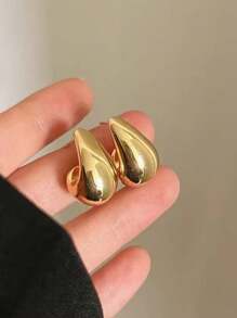 1 Pair Asymmetrical C-Shaped Earrings, European And American Classic Fashion Water Drop Design Minimalist Earrings