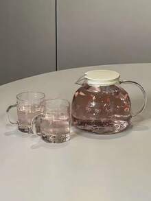 1pc INS风格蝴蝶结印花玻璃杯，不对称手柄水杯，家用下午茶咖啡杯，果汁冷饮杯，早餐牛奶杯，酸奶燕麦杯，节日礼品杯，送给家人朋友的礼物，情人节礼物返校 - 彩色 - 查看 4