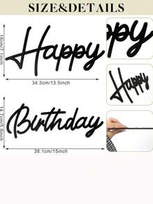 Enseigne de lettre "Happy Birthday" en bois vintage et rustique, décoration d'anniversaire en bois ajourée blanche, accessoire photo pour fond de fête (noir)