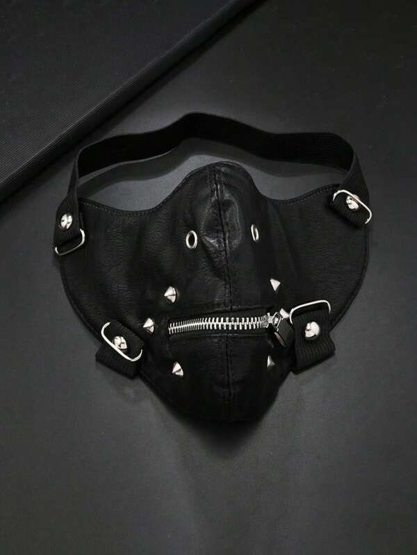 1pc Halloween Party Punk Vintage Zipper Leather Face Mask Unisex Fashion Accessory Decoration Mask, Suitable For Gifts