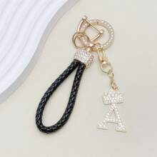 1pc Premium Braided Leather Keychain With Shiny Gold 26 Letter Charms Pendant - , Fashionable And Multifunctional Women Keychain - Various Colors, Perfect Accessory For Car Owners, Stylish Gift Idea - Multicolor - View 3