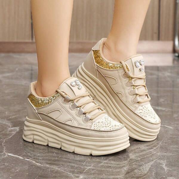 New 2025 Summer-Autumn Small White Shoes, Platform Thick Sole, Solid Color, Student, Non-Slip, Breathable Casual Sneakers