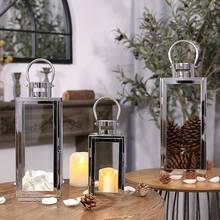 1pc Elegant Champagne Golden Glass Candle Lanterns, Stainless Steel Windproof Candle Holder Metal Floor Mount Candleholders For Wedding, Halloween, Christmas, Valentine's Day Decor - Hollow Design, Hangable, No Electricity Required - Multicolor - View 5