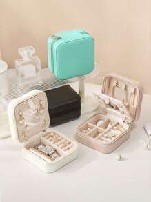 A Jewelry Storage Box With A Makeup Mirror, Portable Travel Zipper Jewelry Box, Simple Travel And Home Jewelry Box, Fashionable Personalized Leather Mini Jewelry Box For Earrings, Necklaces, Rings Storage, Dust-Proof Small Jewelry Storage Box, Jewelry Accessory Storage Box And Vanity Box, Perfect For Storing Rings, Pendants, Earrings, Ties, Bracelets, Great Gift For Girlfriend, Mother's Anniversary, Men's & Women's Gifts