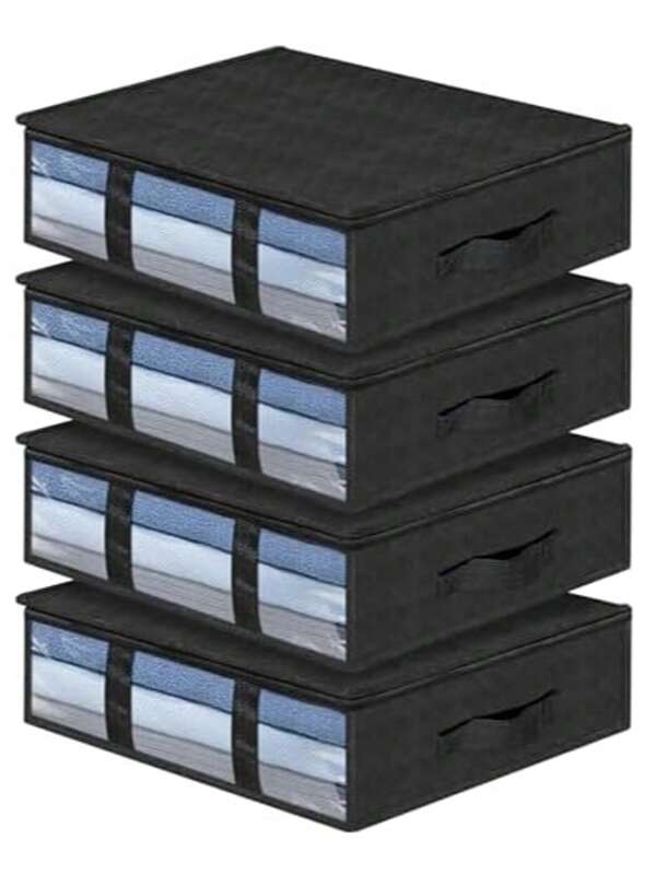 Non-Woven Fabric Storage Box, Transparent Bedding Bag, Large Capacity Clothing Storage, Flat Under Bed Organizer