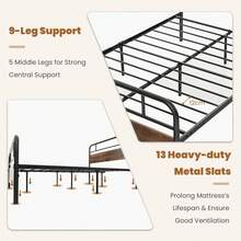 GOFLAME Double Bed Frame With Industrial Headboard, Heavy-Duty Platform Bed With Strong Metal Slats Support, Noise-Free Mattress Foundation No Box Spring Needed, Rustic Brown And Black - 棕色 - 查看 4