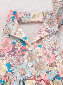 Conjunto de 2 piezas de vestido y sombrero casual con estampado floral ditsy para bebé niña, para verano