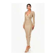 Vestido largo de manga larga y brillo en maxi - Verde cazador - Ver 6