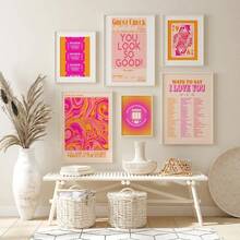 1PC Modern Retro Aesthetic Posters And Prints Orange Pink Preppy Y2k Quote Wall Arts Canvas Painting Wall Picture For Dorm Room Decor Optional Frame ,Wall Art With Frame - Multicolor - View 1